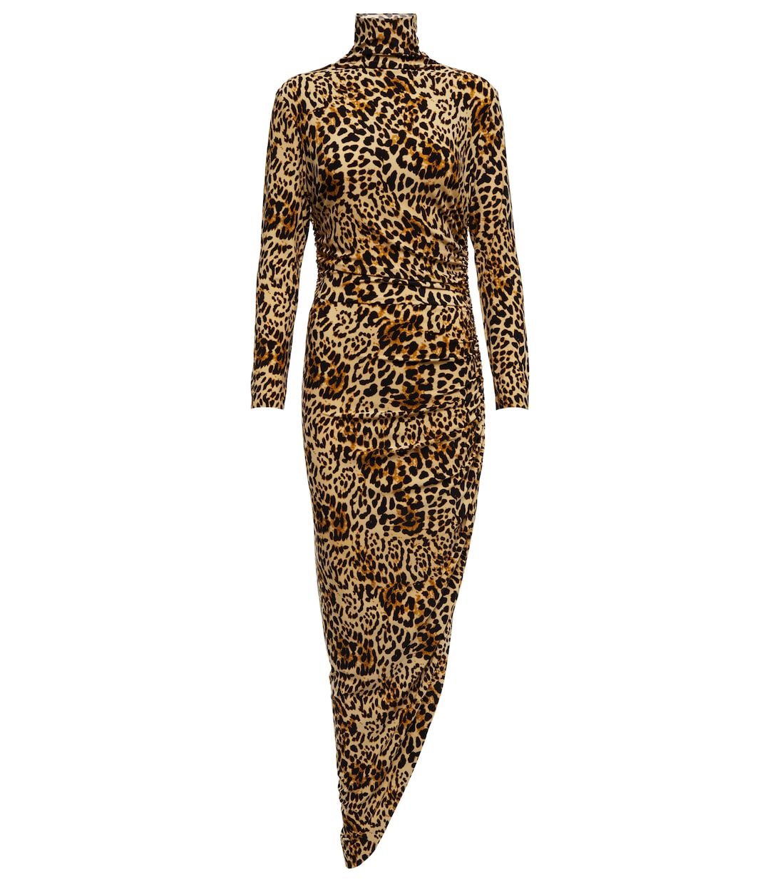 Leopard-print turtleneck draped gown | Norma Kamali