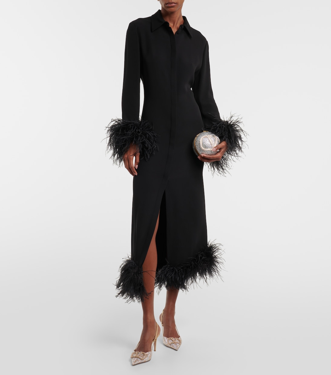 Abito midi in seta con piume | Valentino