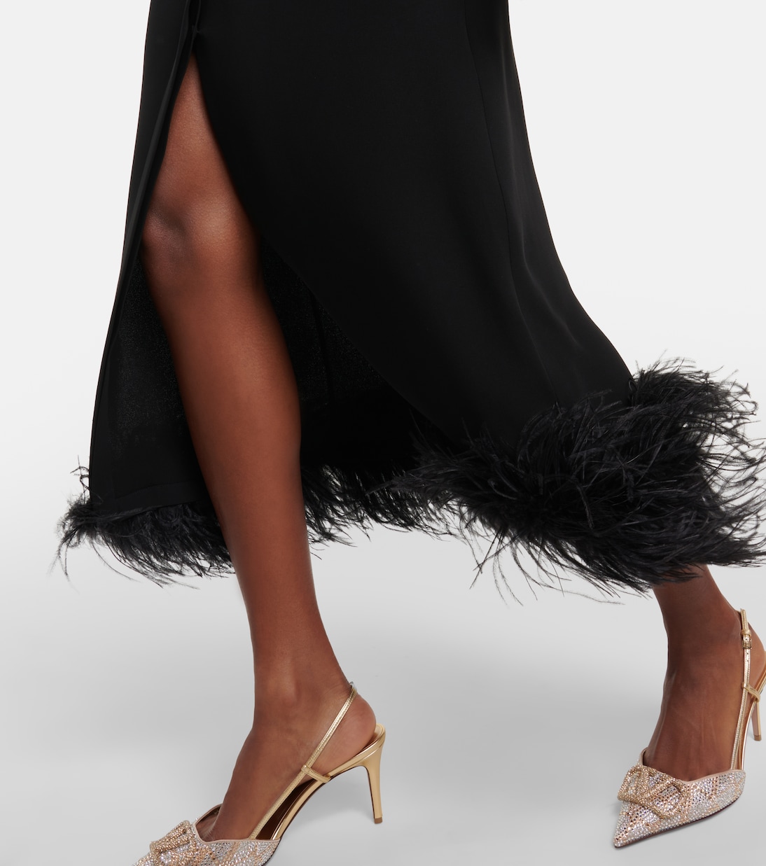 Abito midi in seta con piume | Valentino
