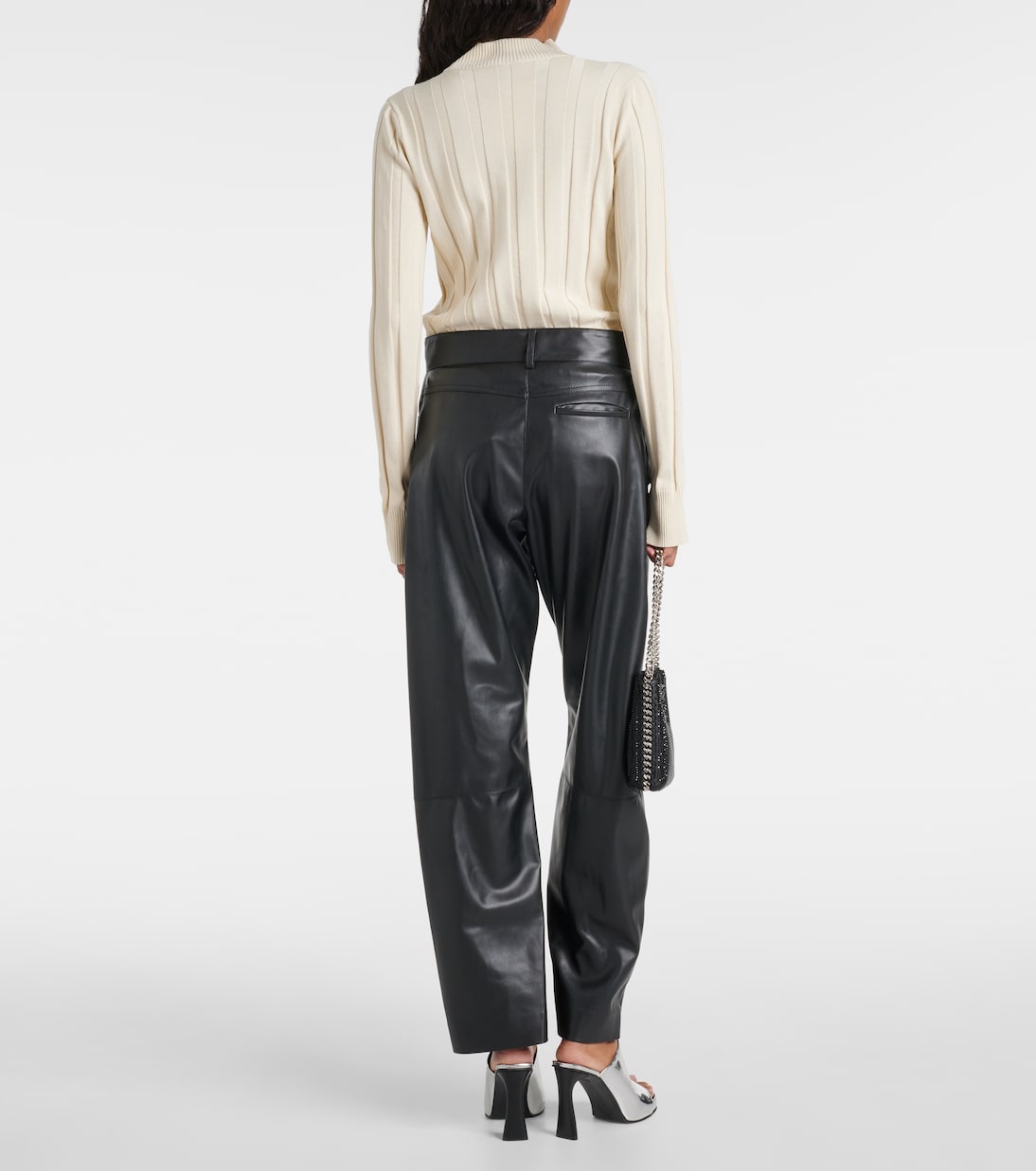High-rise faux leather straight pants in black - Stella Mc