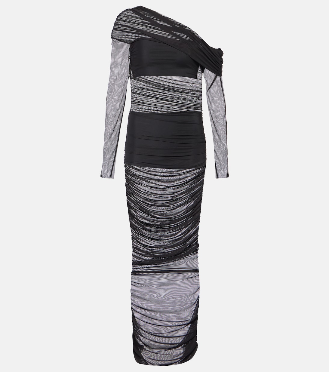 One-shoulder ruched mesh midi dress | The Sei