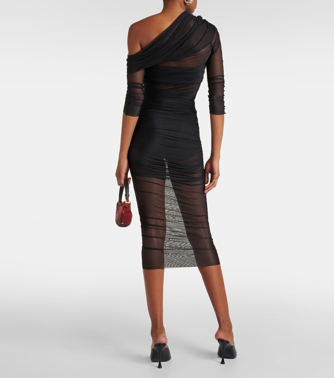 One-shoulder ruched mesh midi dress | The Sei