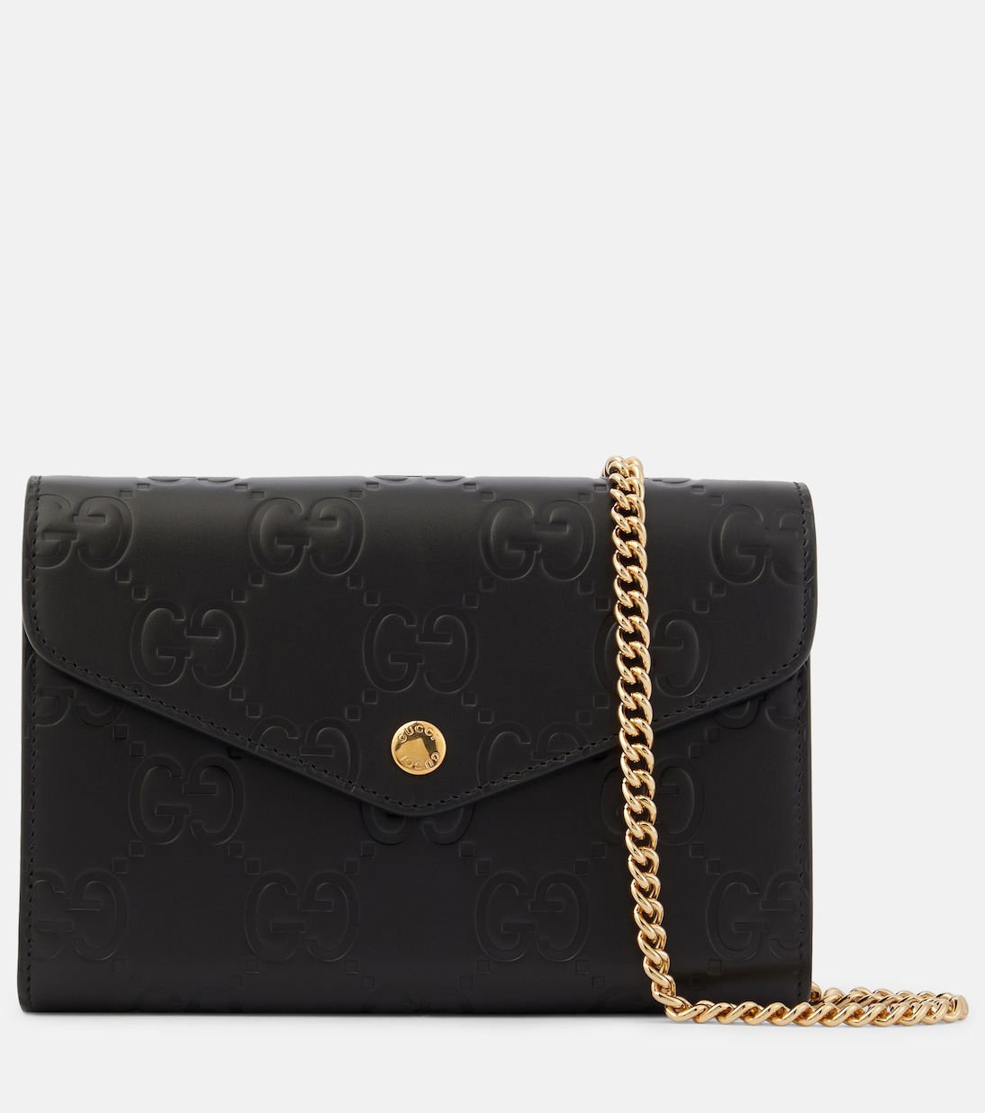 GG debossed leather wallet on chain in black Gucci Mytheresa