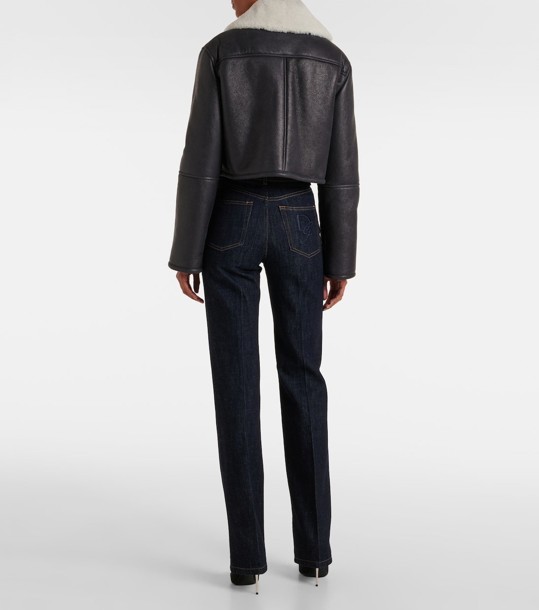 Cropped-Lederjacke mit Shearling | Dolce&Gabbana