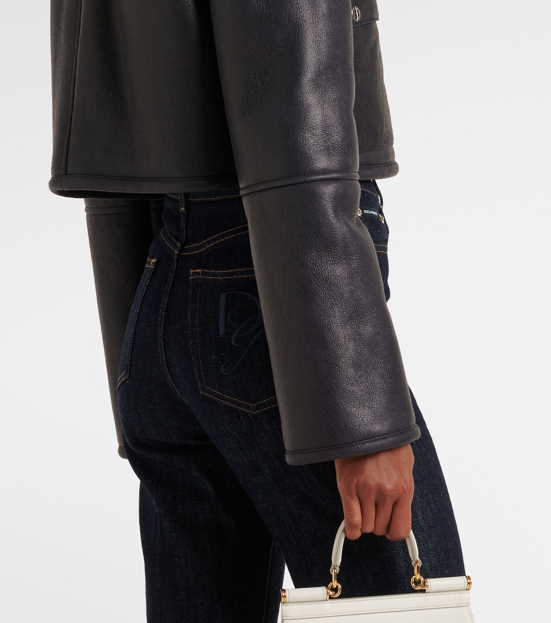 Cropped-Lederjacke mit Shearling | Dolce&Gabbana