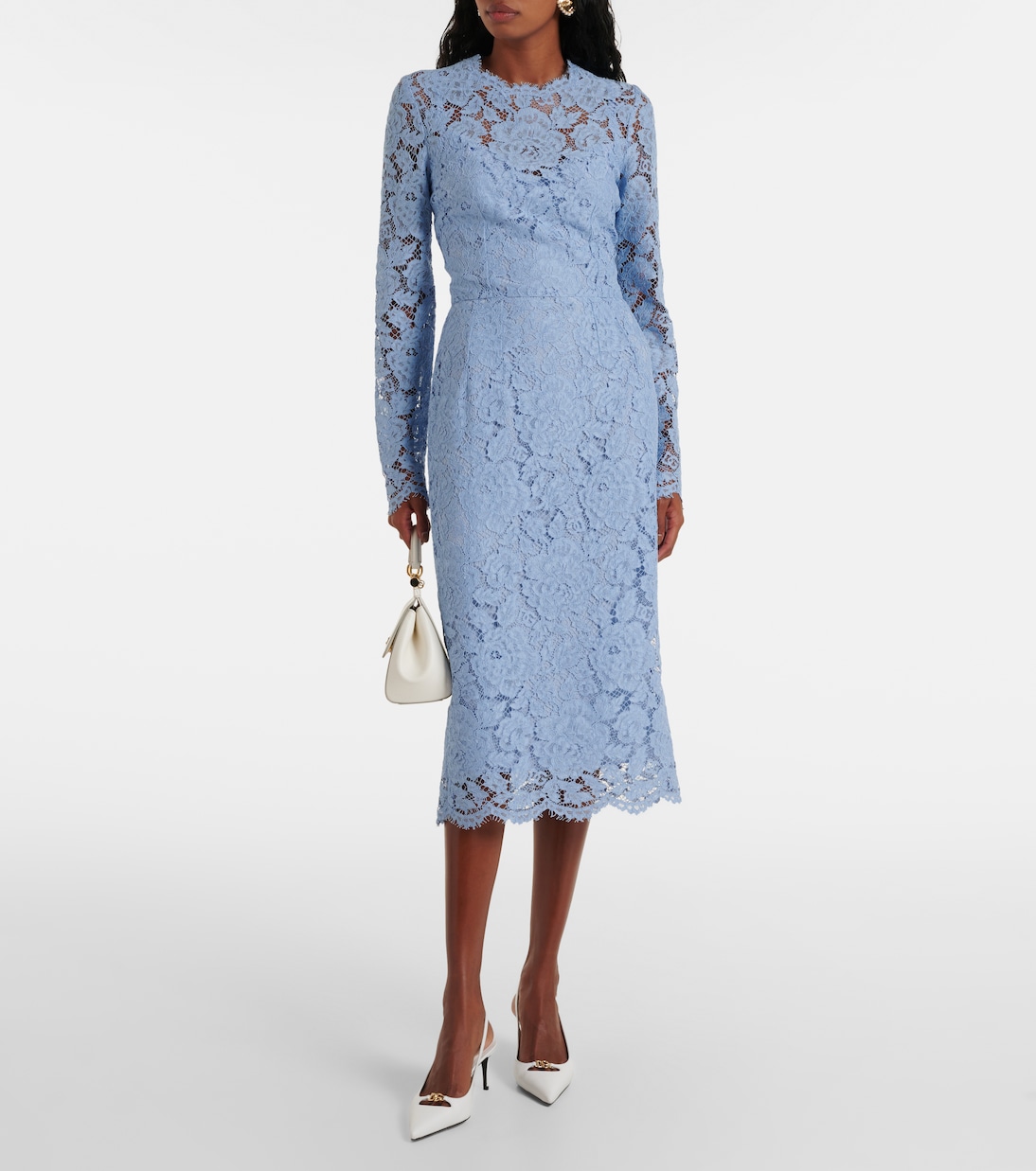 Robe midi en dentelle à fleurs | Dolce&Gabbana