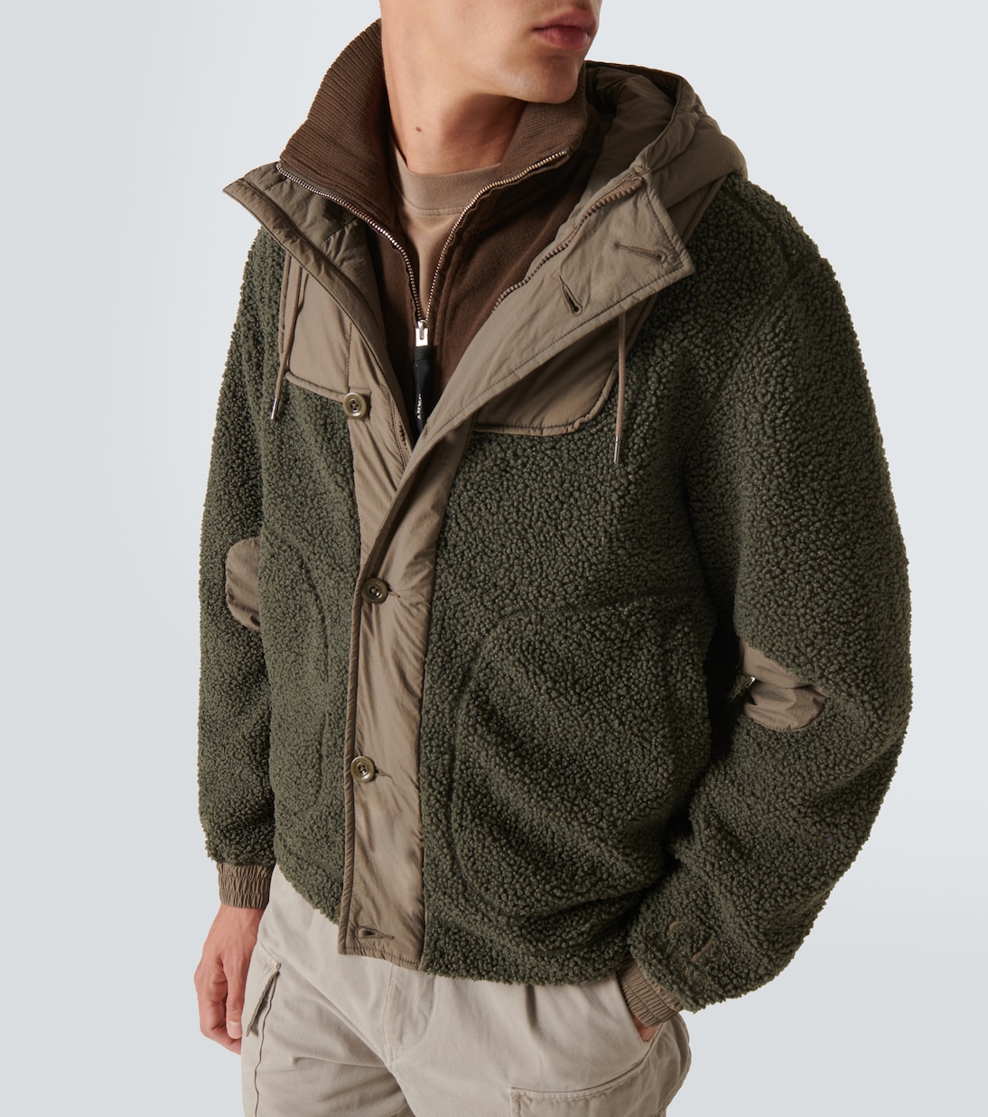 Faux shearling technical jacket in green C P Company Mytheresa