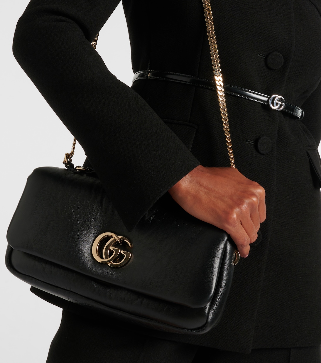 Double G leather crossbody bag in black Gucci Mytheresa