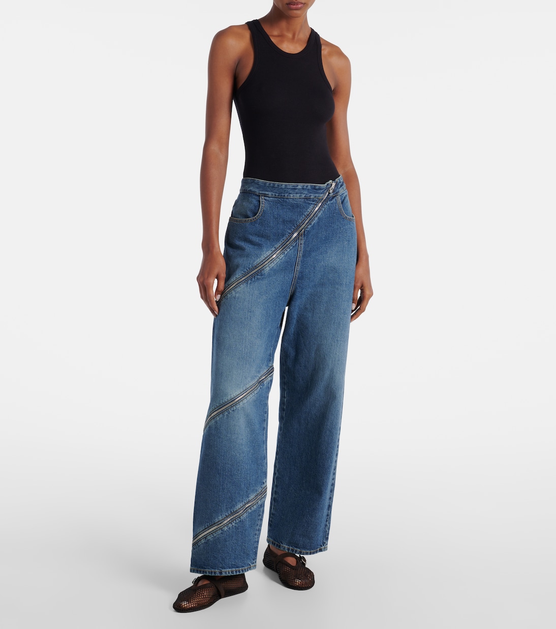 Suede-trimmed mesh ballet flats | Alaïa