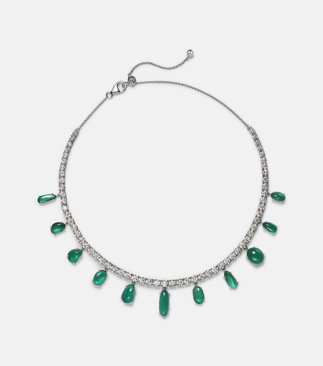 Collier en or blanc 18 ct, diamants et émeraudes | Kamyen