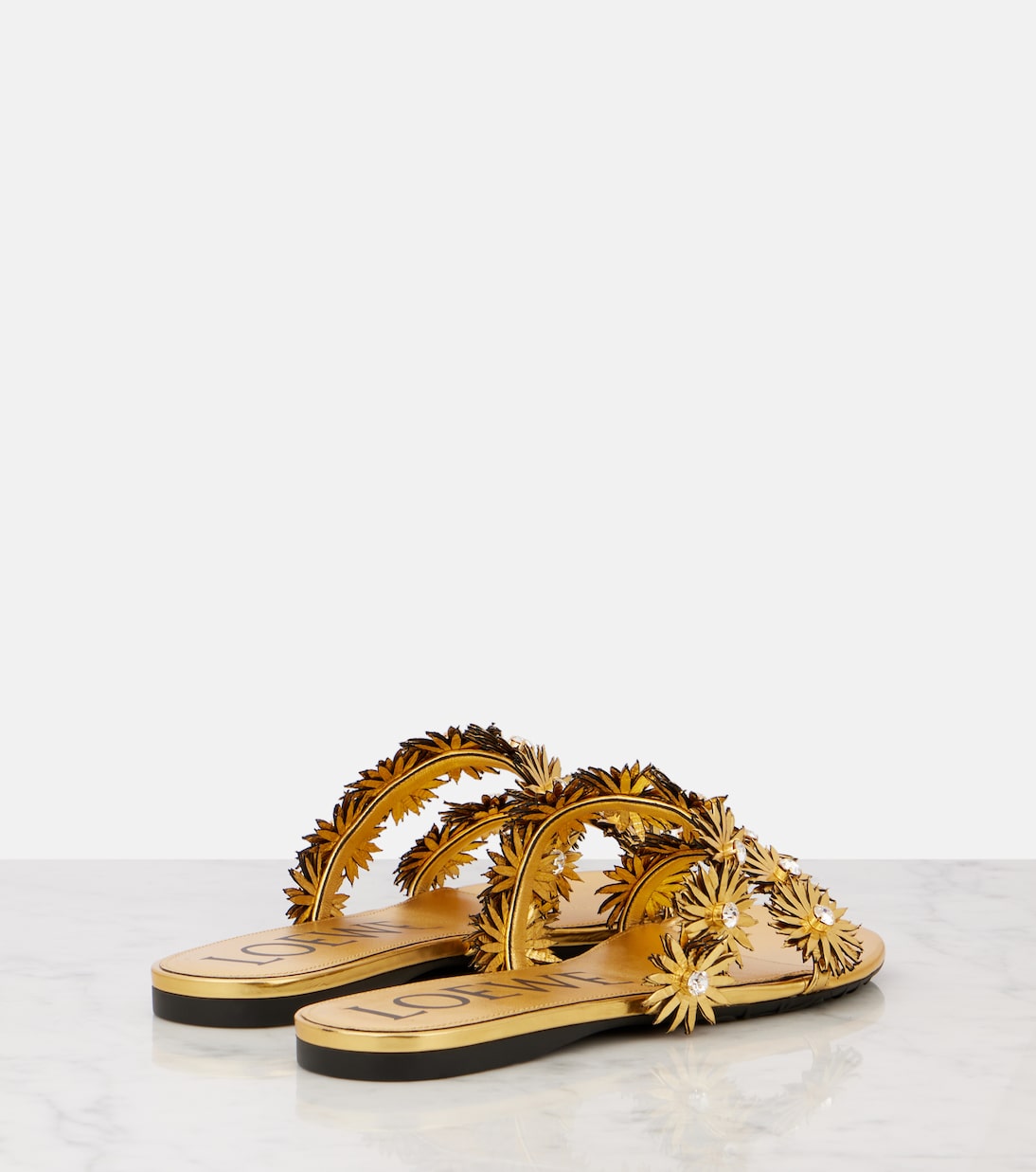 Mules Petal Flower en cuir métallisé | Loewe