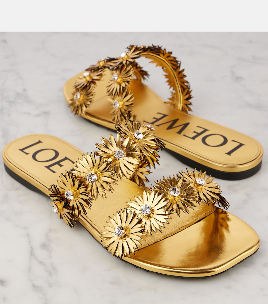 Mules Petal Flower en cuir métallisé | Loewe
