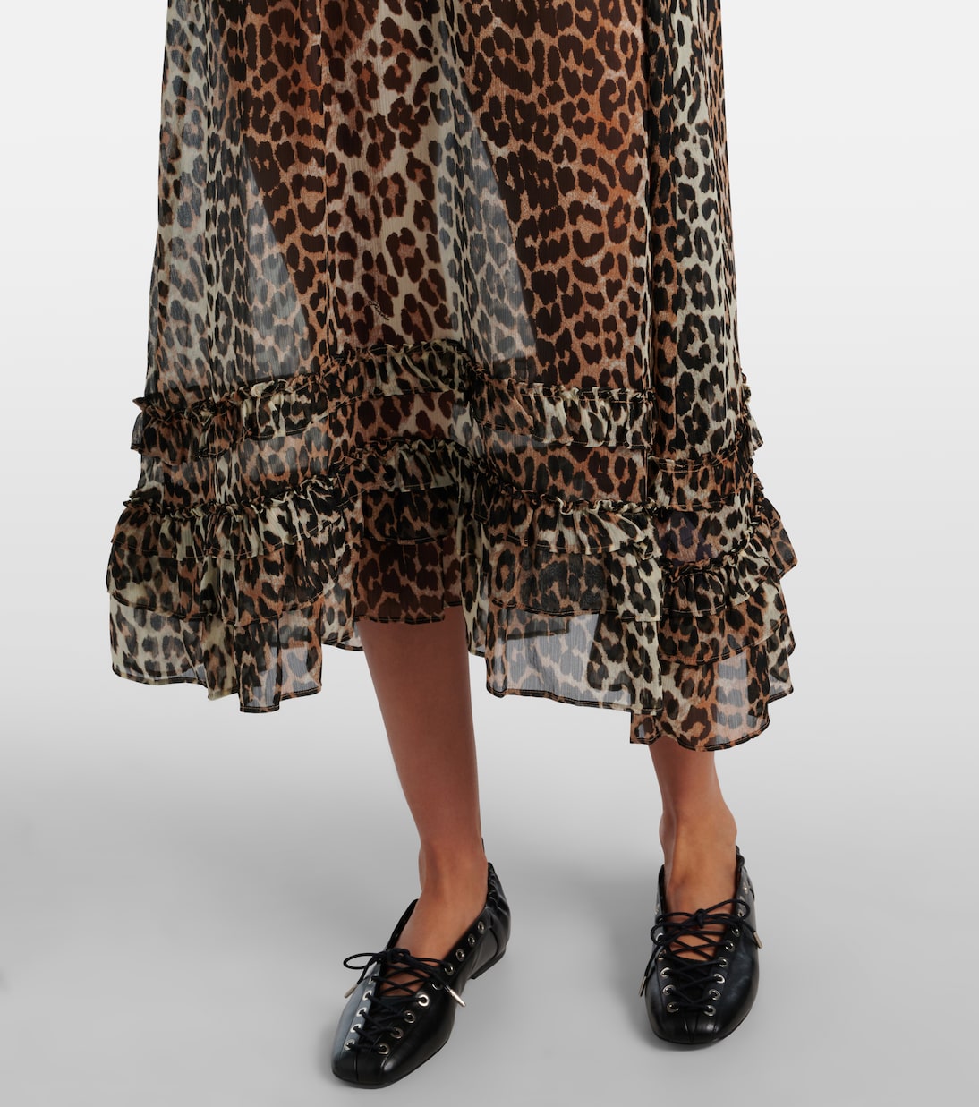 Leopard-print sheer chiffon midi dress | Ganni