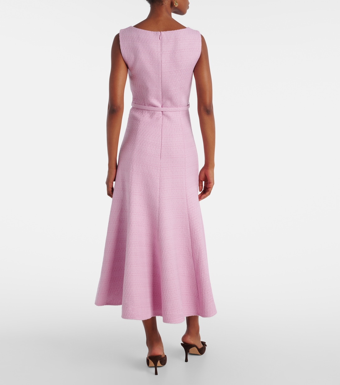 Asymmetric belted bouclé midi dress | Roland Mouret