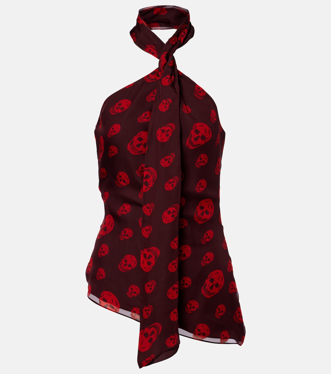 Skull scarf-detail halterneck silk top | McQueen