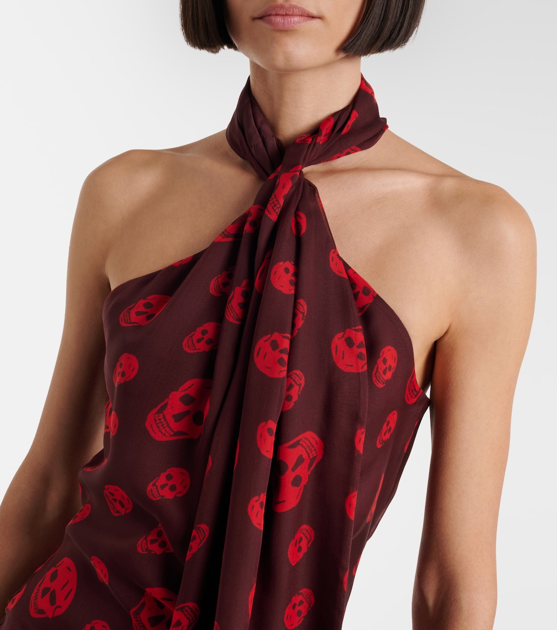Skull scarf-detail halterneck silk top | McQueen
