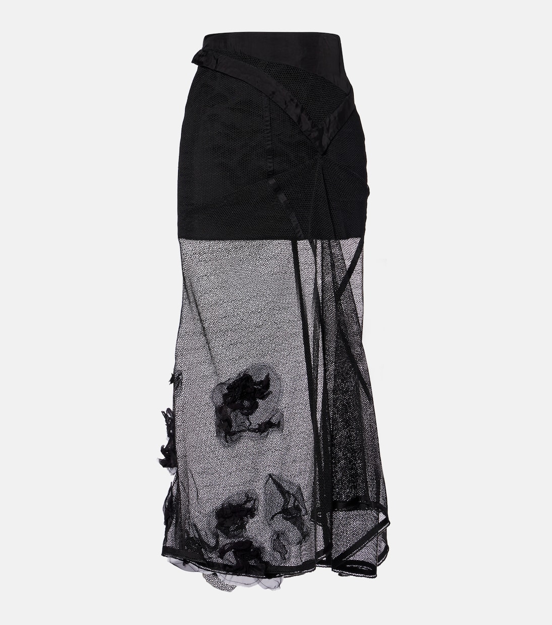 Basque floral-appliqué mesh midi skirt | Victoria Beckham