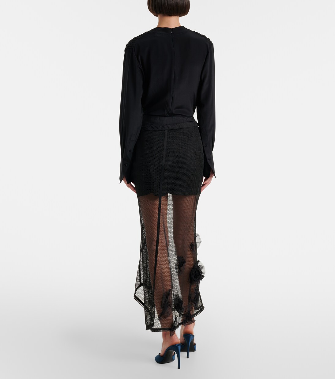 Basque floral-appliqué mesh midi skirt | Victoria Beckham