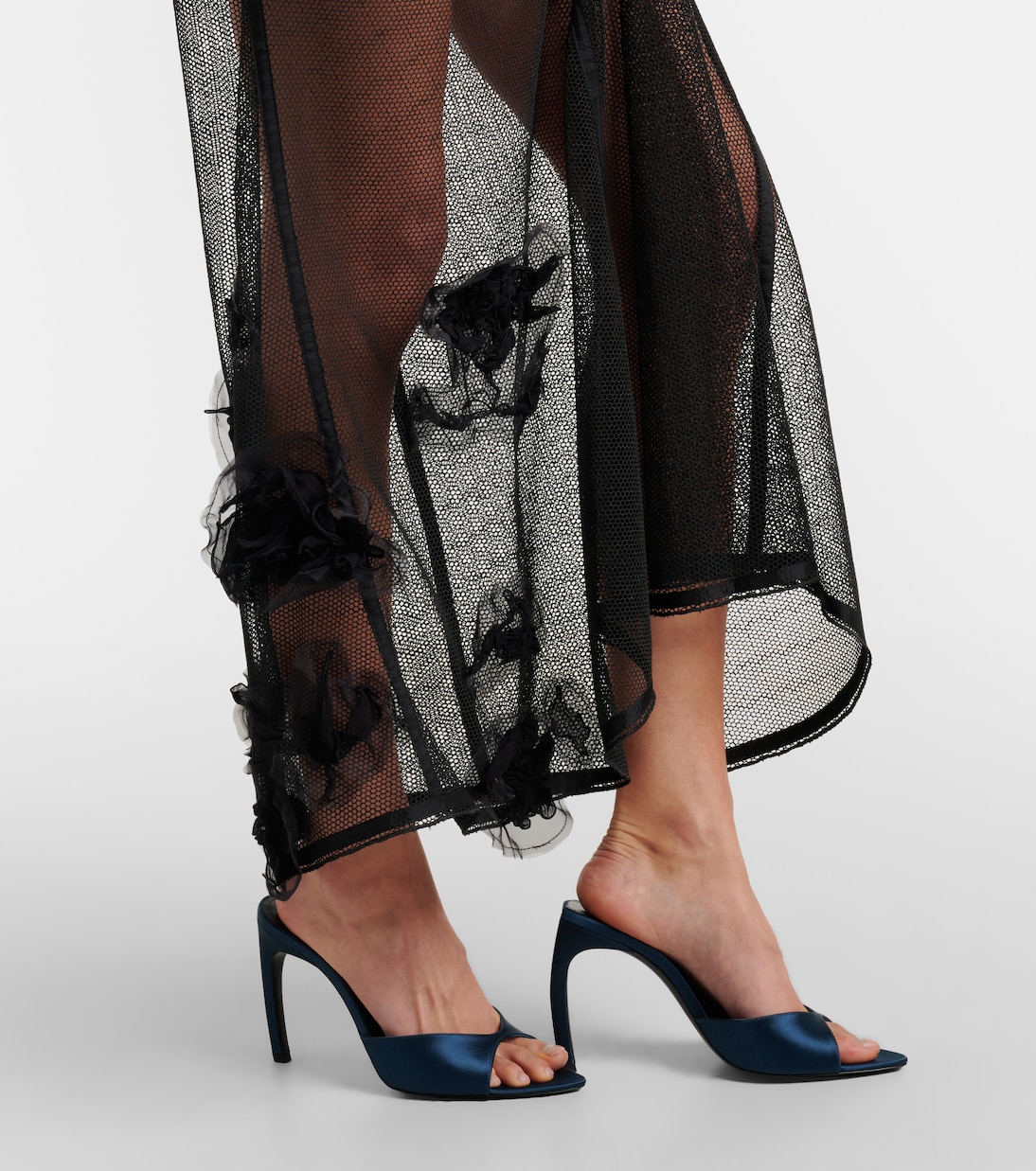 Basque floral-appliqué mesh midi skirt | Victoria Beckham