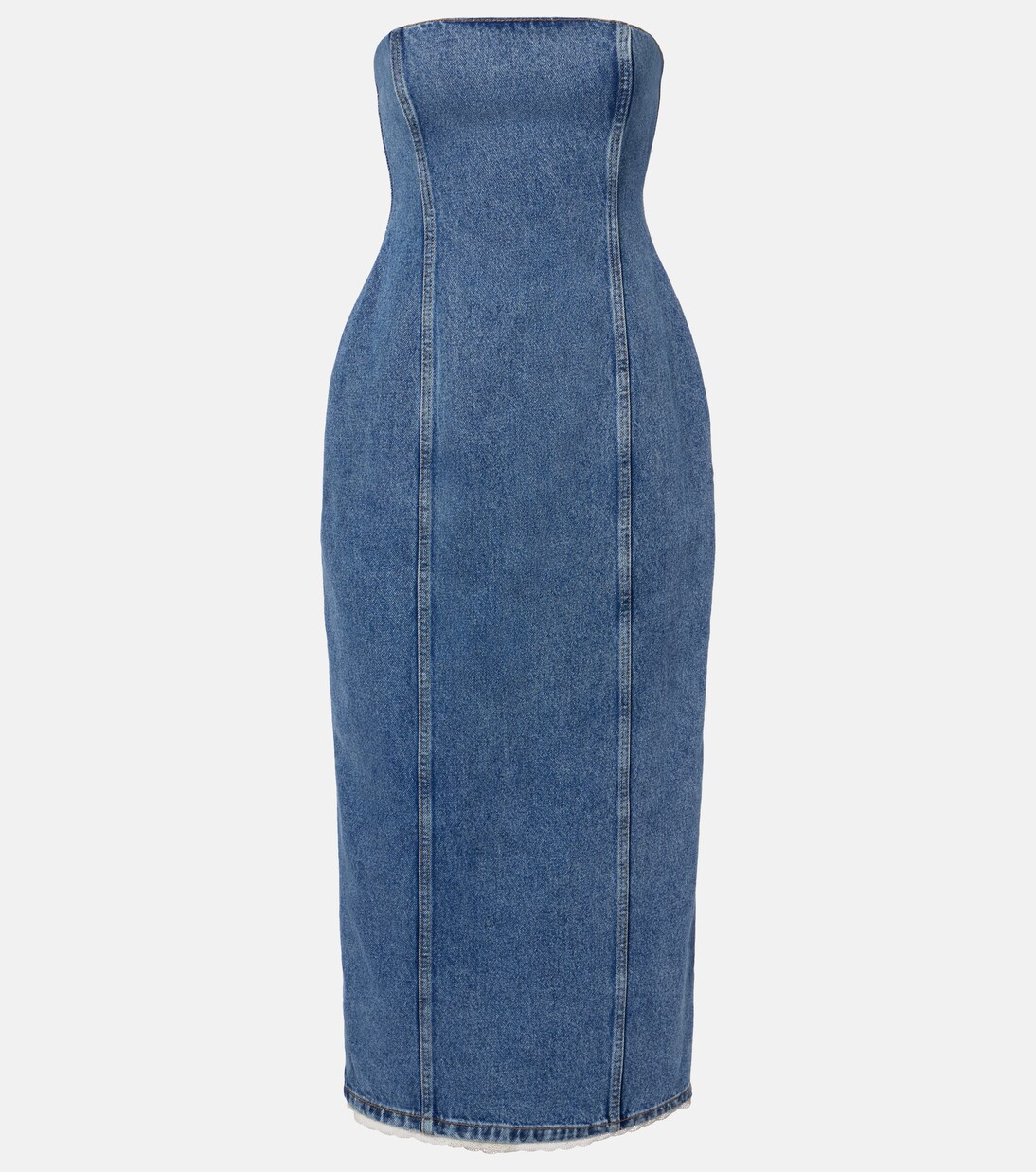 Crochet-trimmed denim midi dress | Magda Butrym