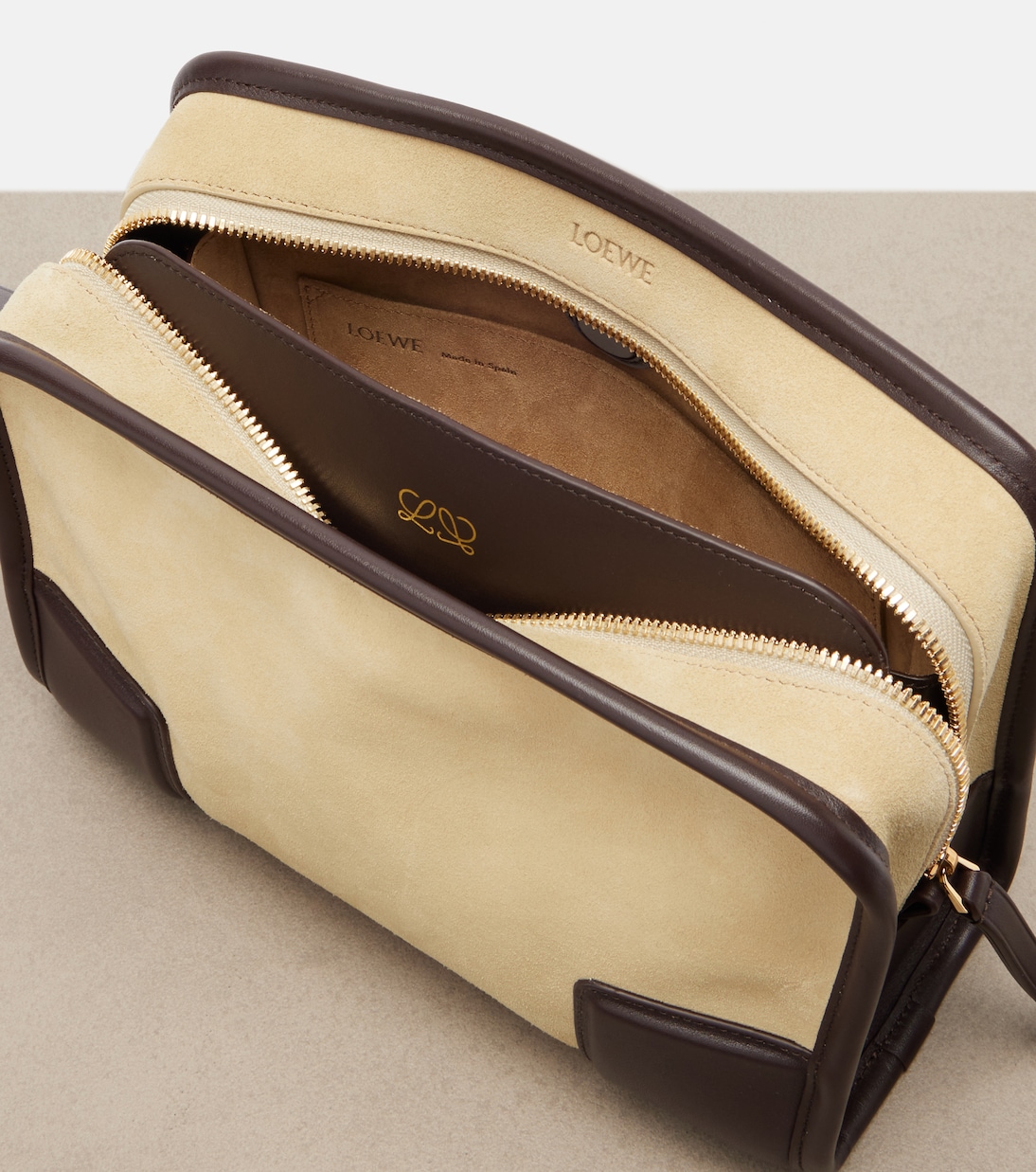 Leather-trimmed suede top-handle bag | Loewe