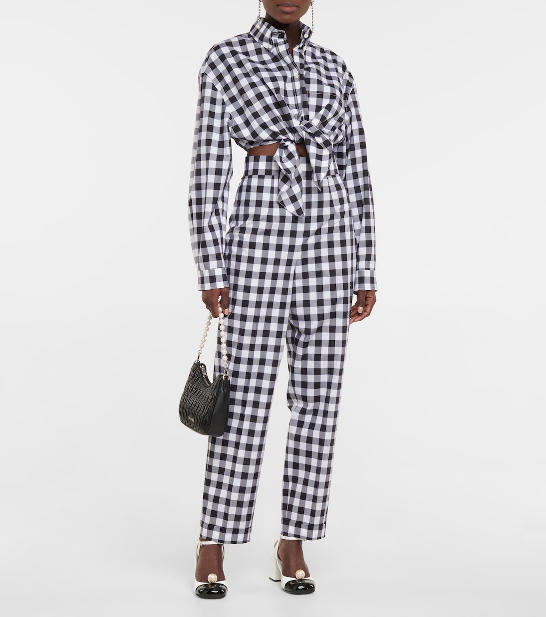 Pantaloni in cotone a quadri | Miu Miu