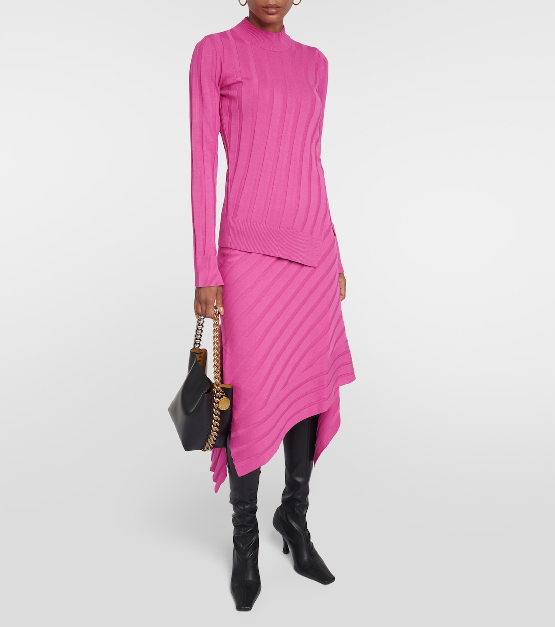 Falda midi asimétrica de punto acanalado | Stella McCartney