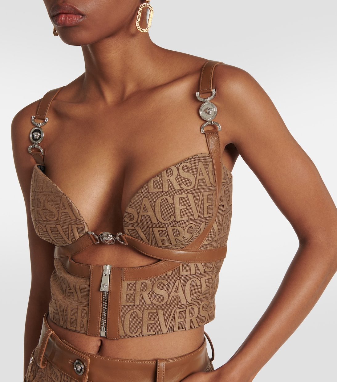 Bustier in jacquard Versace Allover con pelle | Versace