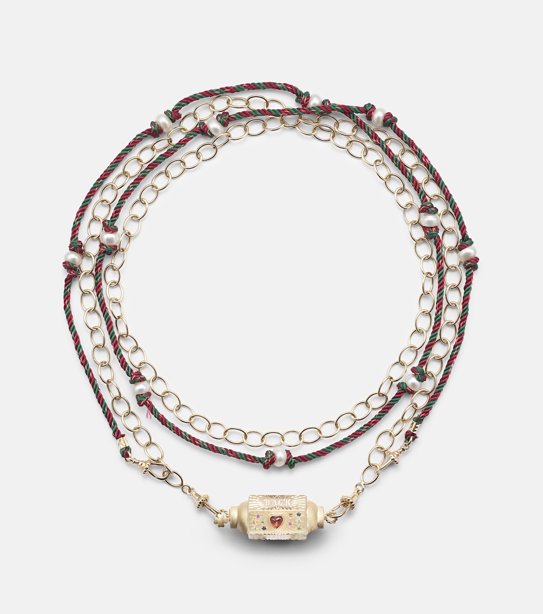 Collana con medaglione in oro 14kt di MARIE LICHTENBERG, impreziosita da zaffiri, perfetta per uno stile giovane e raffinato.