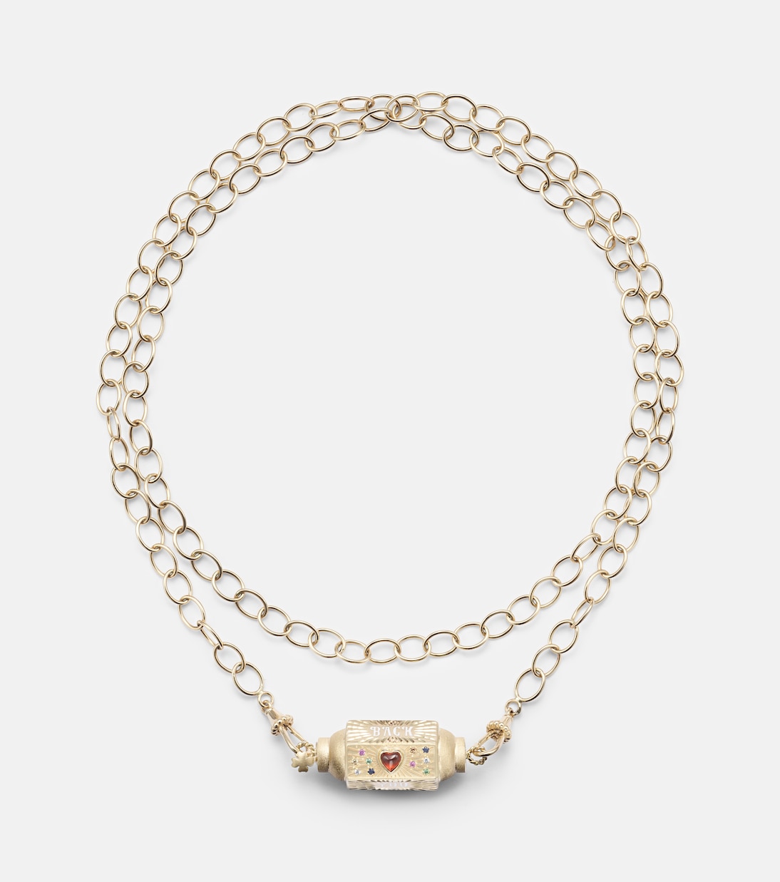 Collana con medaglione in oro 14kt di MARIE LICHTENBERG, impreziosita da zaffiri, perfetta per uno stile giovane e raffinato.