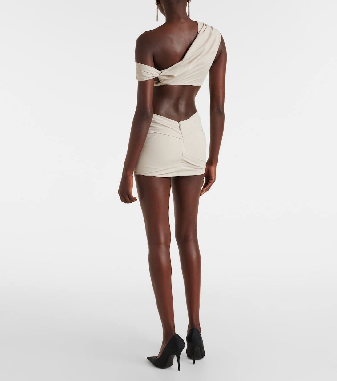 Crimp one-shoulder ruched crop top | Entire Studios