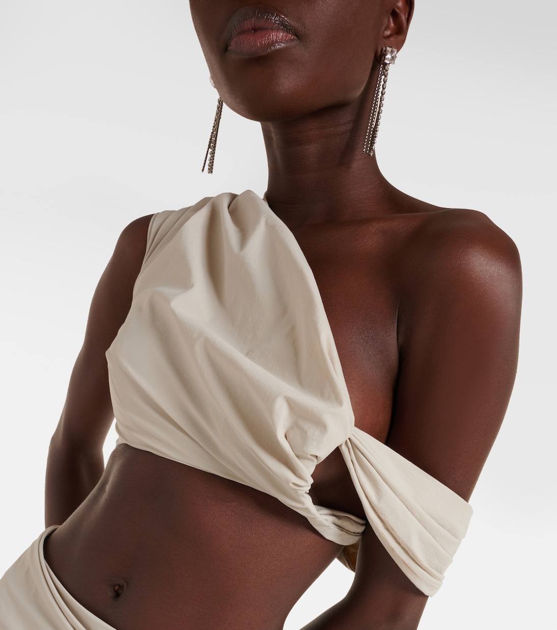 Crimp one-shoulder ruched crop top | Entire Studios