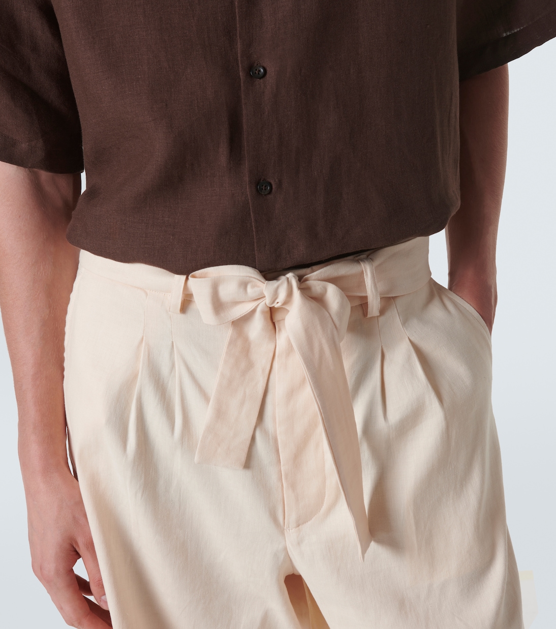 Linen-blend twill Bermuda shorts | Commas