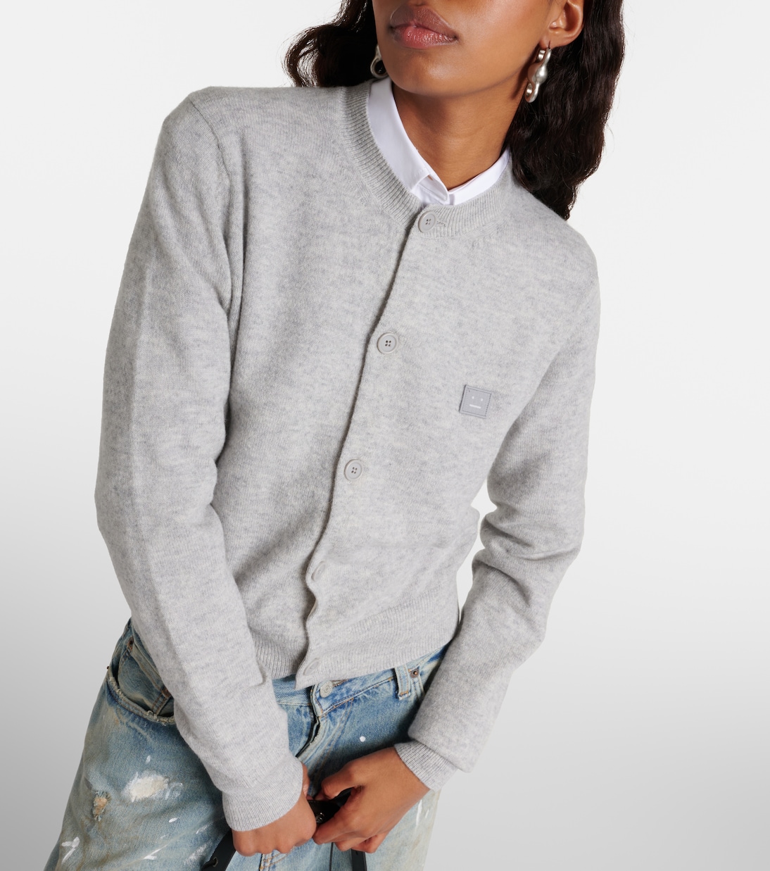 Face crewneck wool cardigan | Acne Studios