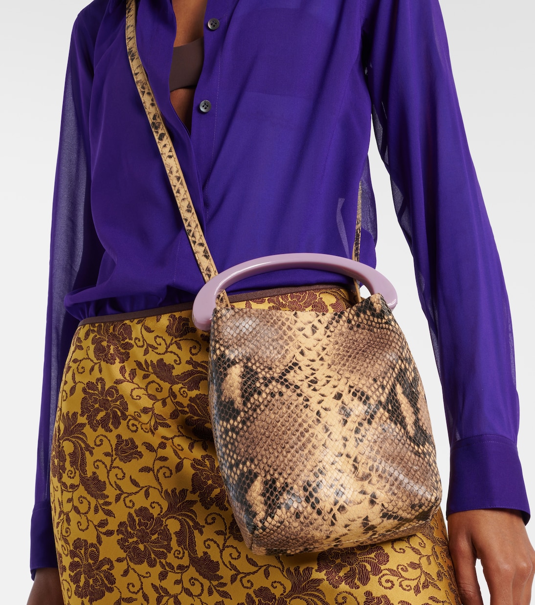 Small snake-effect leather tote bag | Dries Van Noten