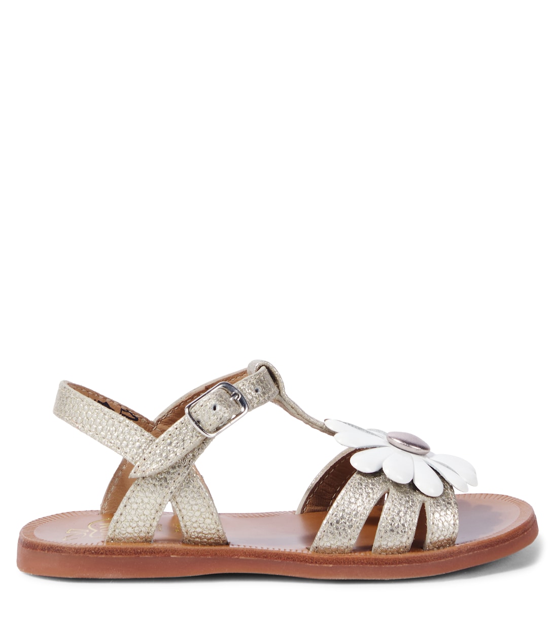 Sandalen Plagette Big Flo aus Metallic-Leder | Pom d'Api