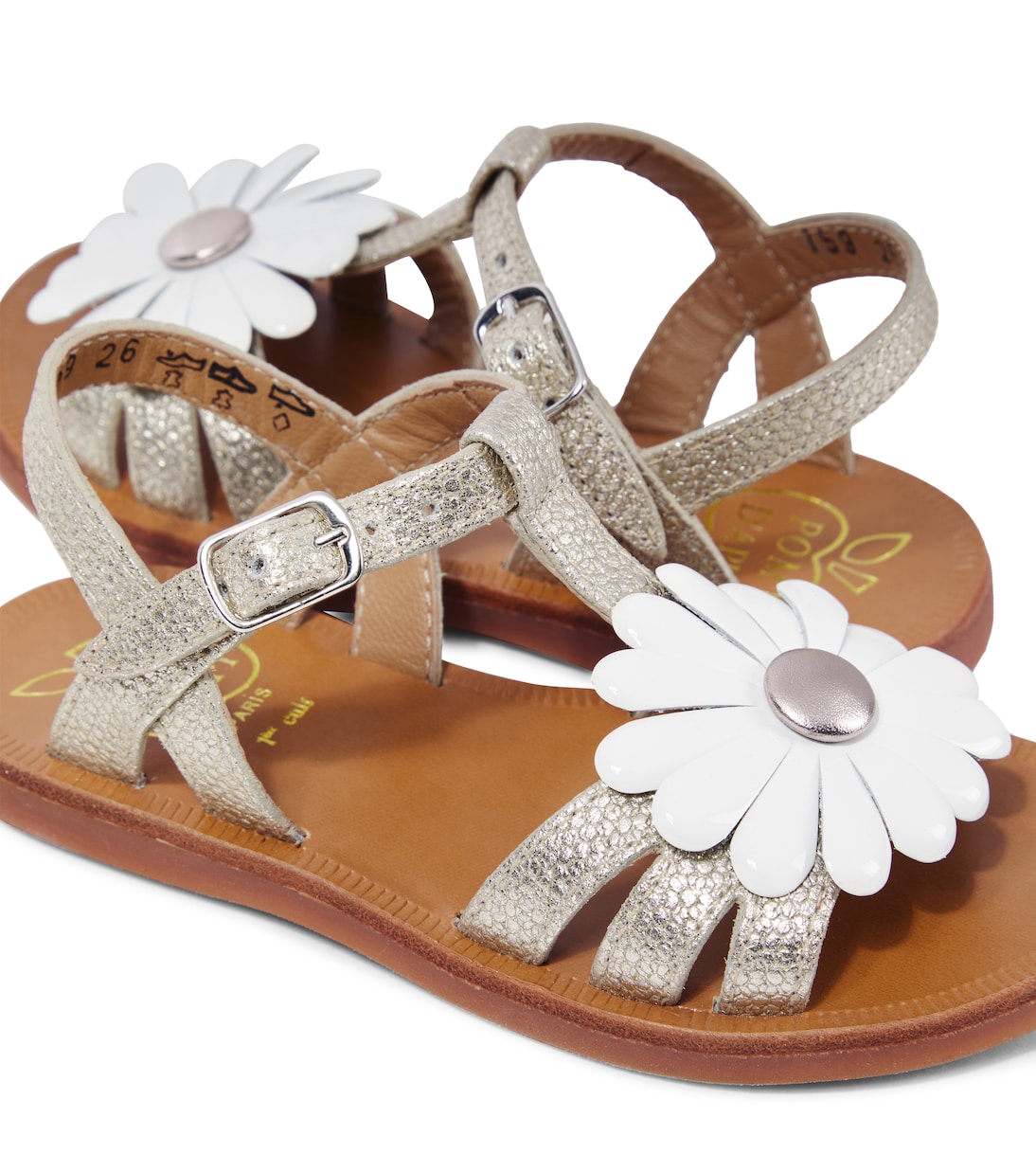 Sandalen Plagette Big Flo aus Metallic-Leder | Pom d'Api
