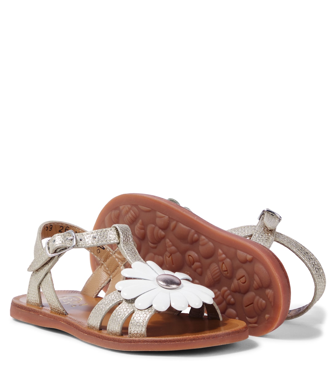 Sandalen Plagette Big Flo aus Metallic-Leder | Pom d'Api