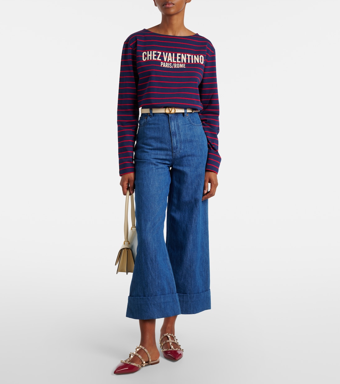 Top Chez Valentino in jersey di cotone a righe | Valentino