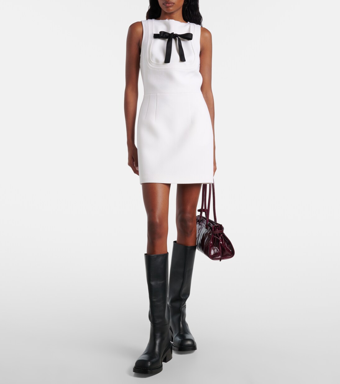 Bow-detail virgin wool minidress | Prada