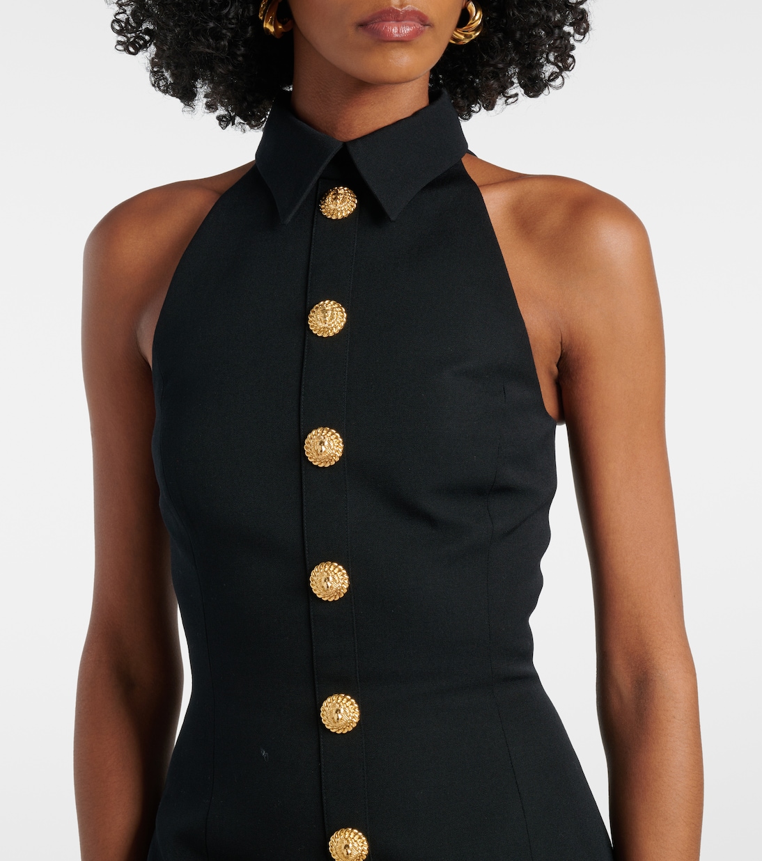 Halterneck wool grain de poudre minidress | Balmain
