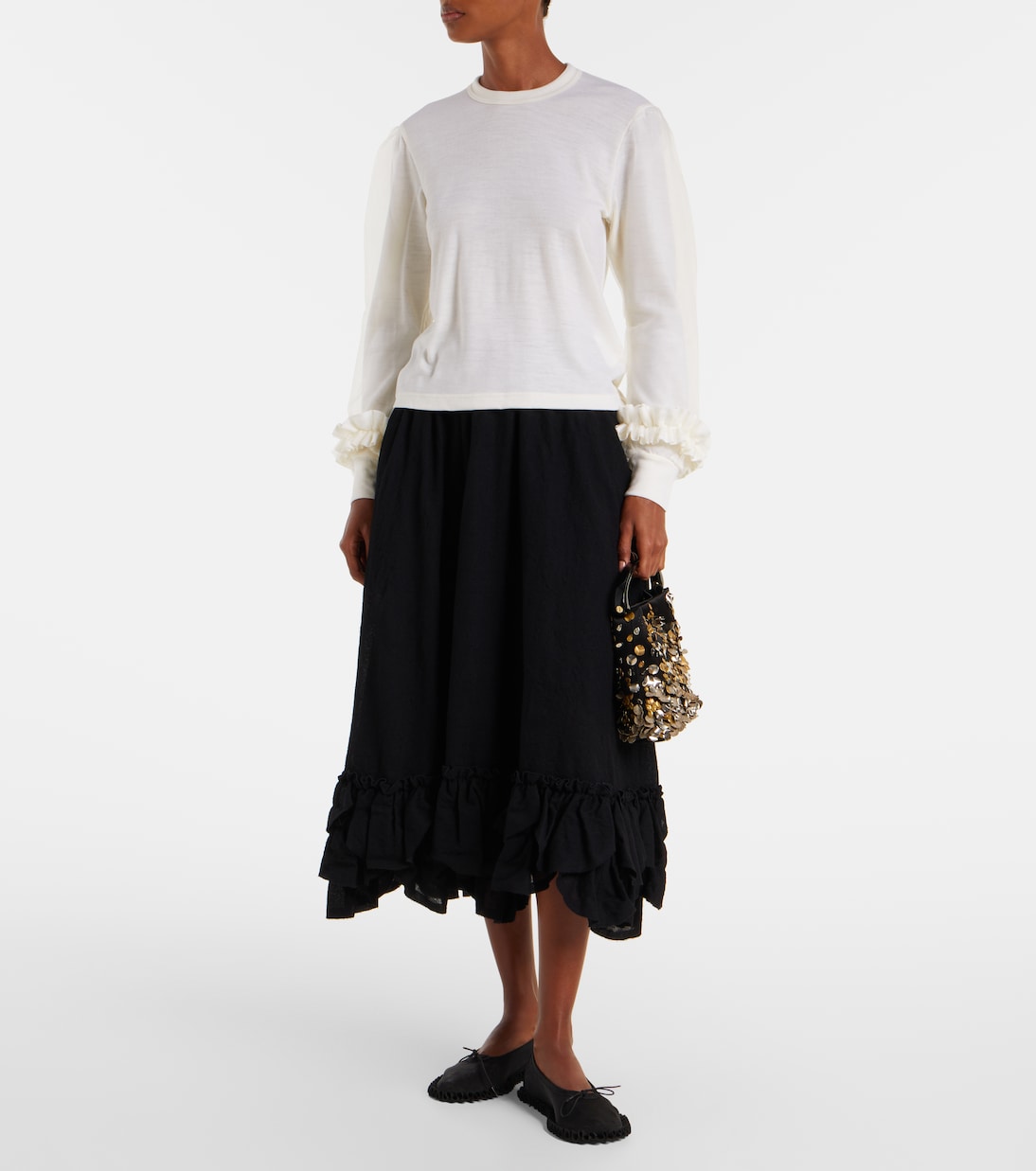 Pullover aus Wolle mit Tüll | Noir Kei Ninomiya