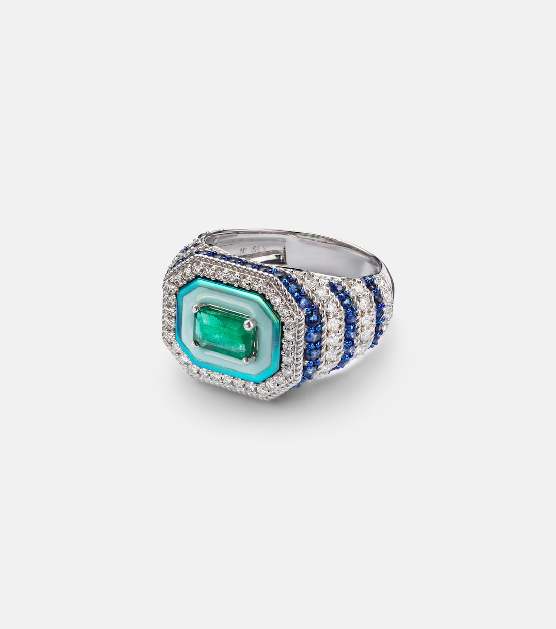 Twin Flame 18kt white gold pinky ring with diamonds and enamel | Kamyen