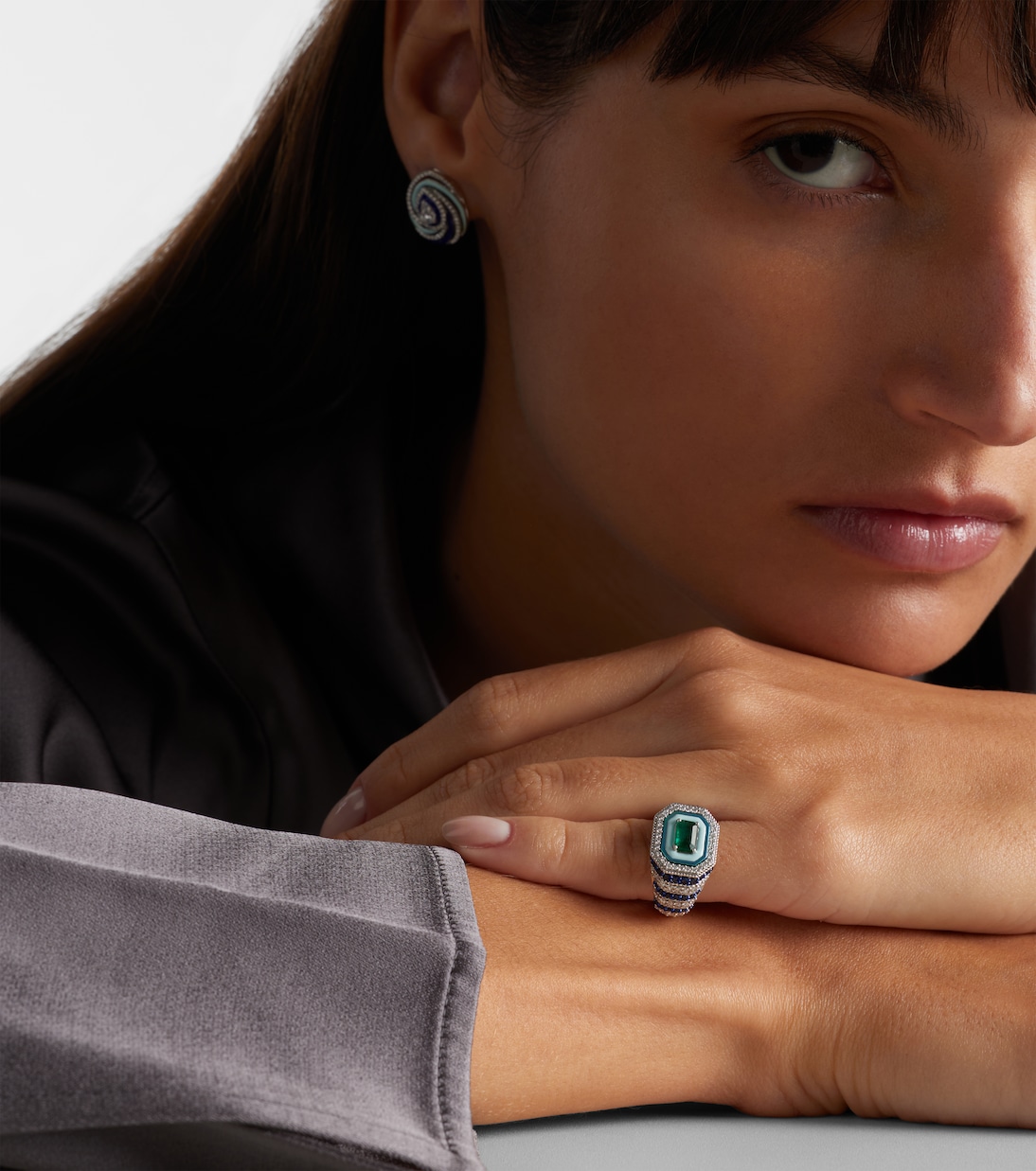 Twin Flame 18kt white gold pinky ring with diamonds and enamel | Kamyen