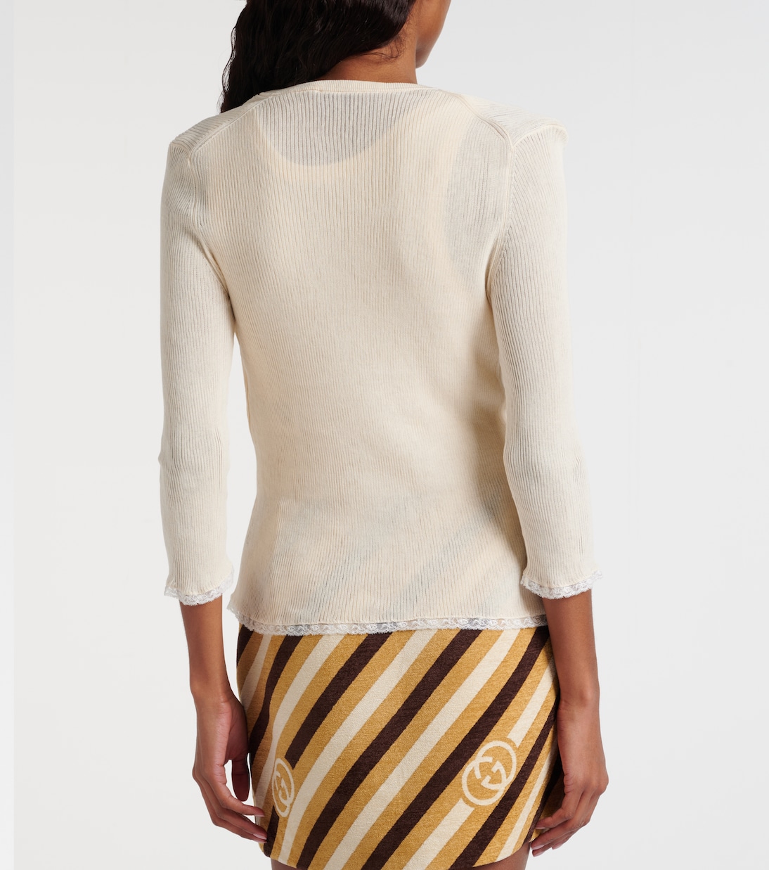 Lace-trimmed ribbed-knit cotton cardigan | Gucci