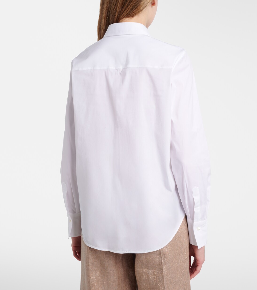 Camisa de popelín en mezcla de algodón con cuentas Monili  | Brunello Cucinelli