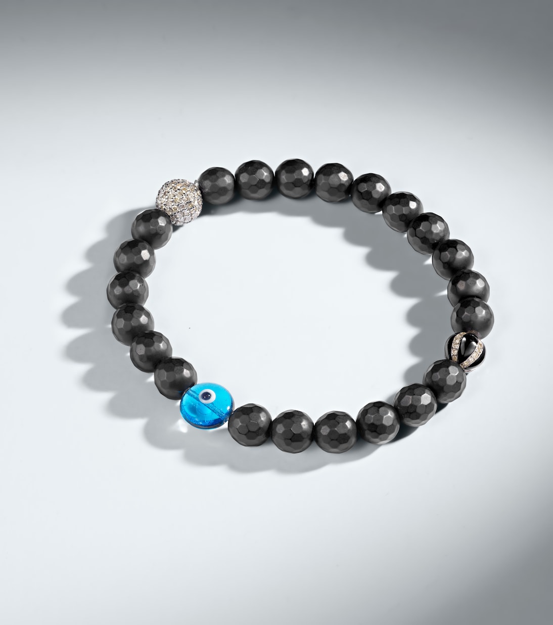 Sterling silver (925) beaded bracelet with onyx and diamonds | Ileana Makri