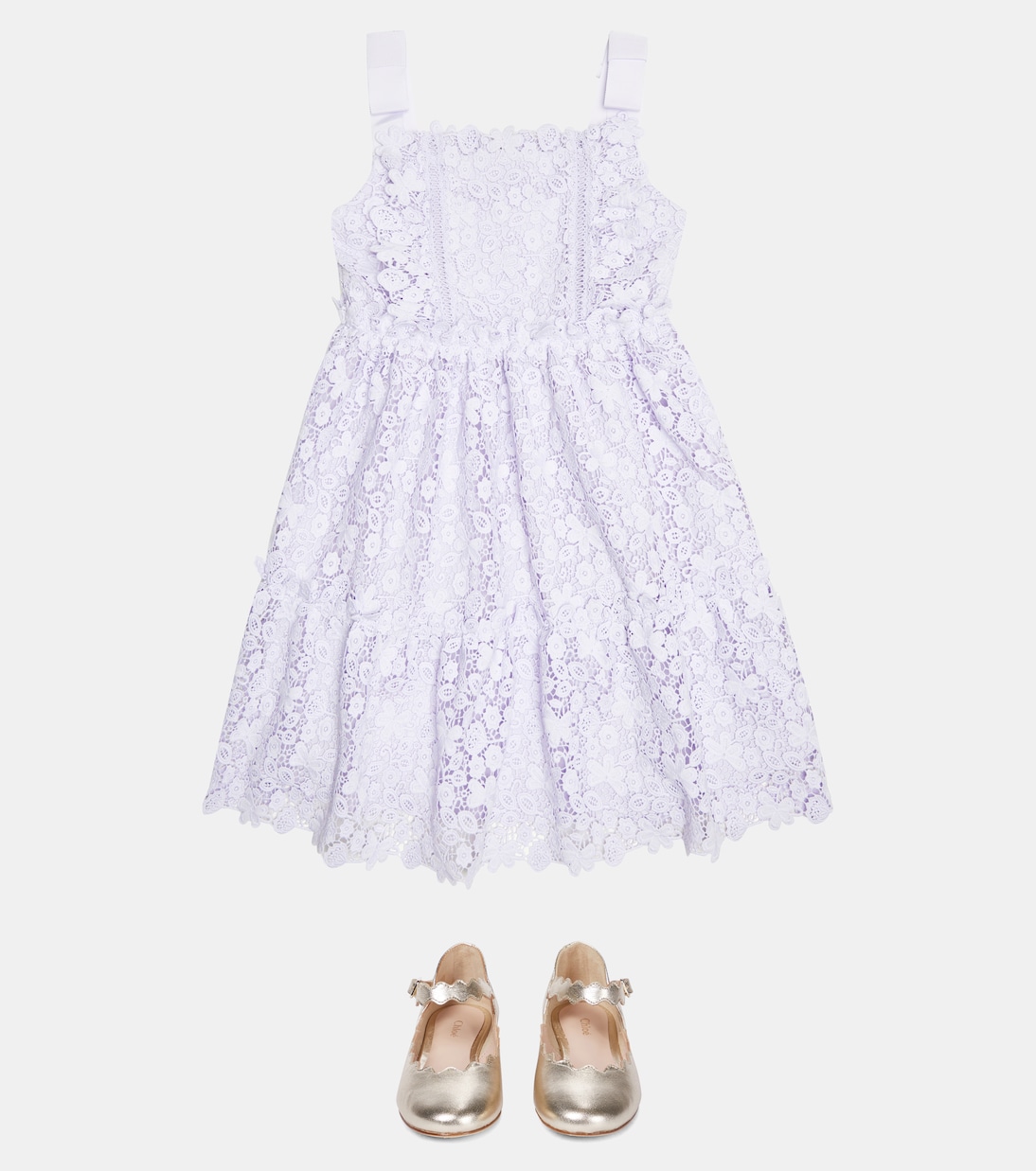 Bow-trimmed guipure lace dress | Self-Portrait Kids