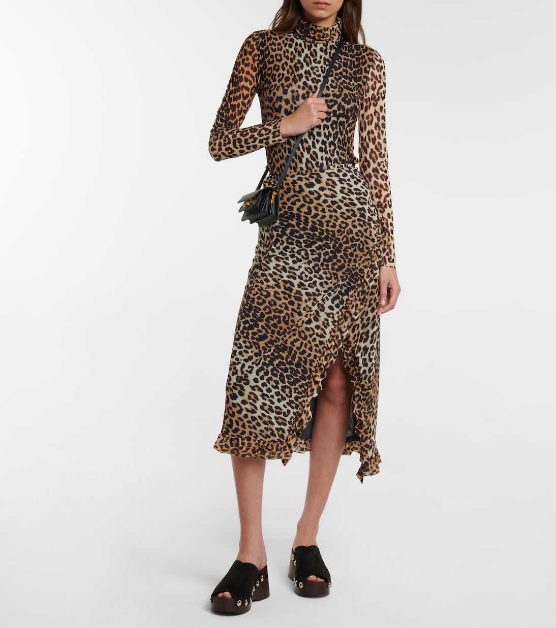 Leopard-print wrap midi skirt | Ganni