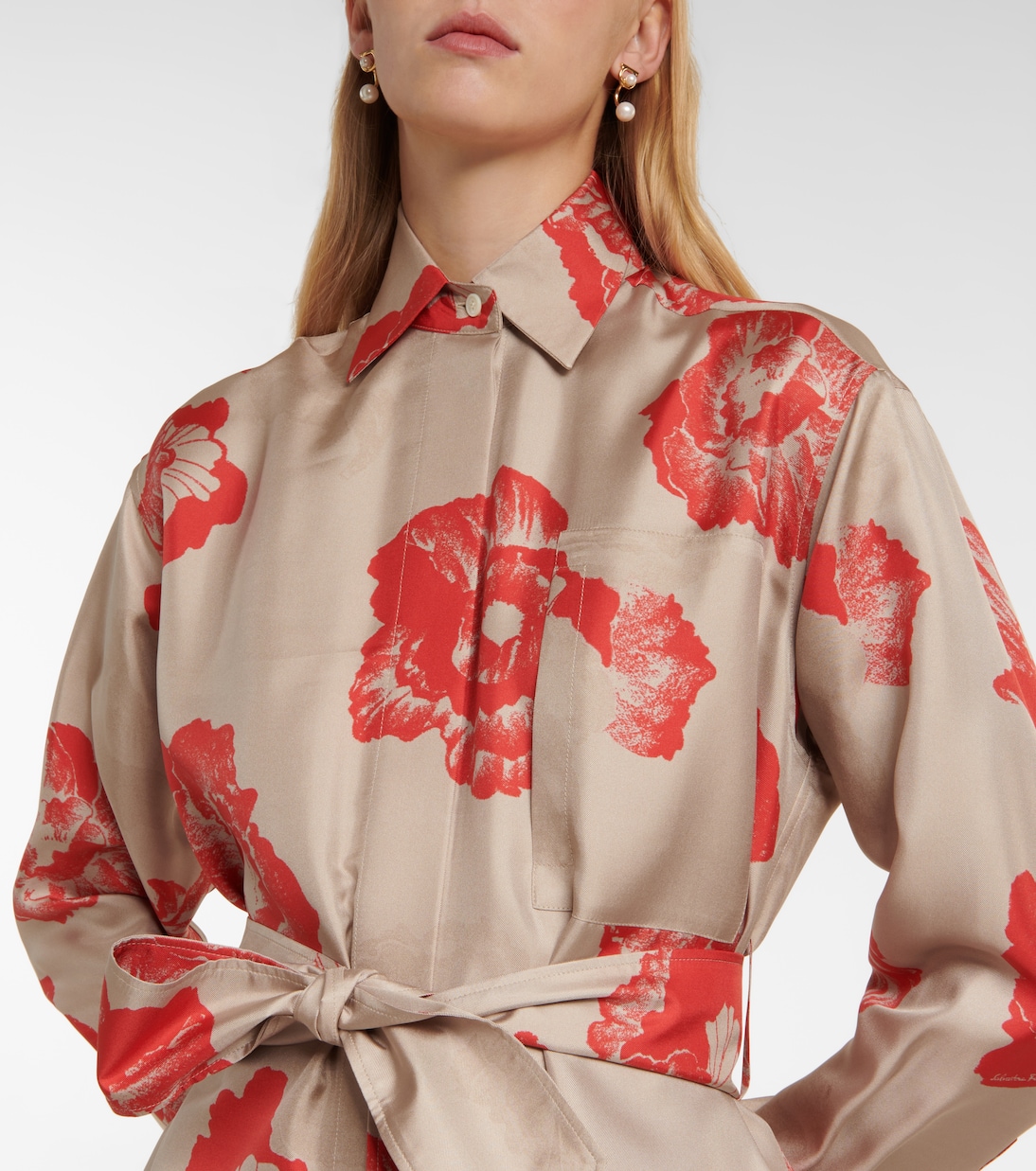 Robe chemise imprimée en soie | Ferragamo